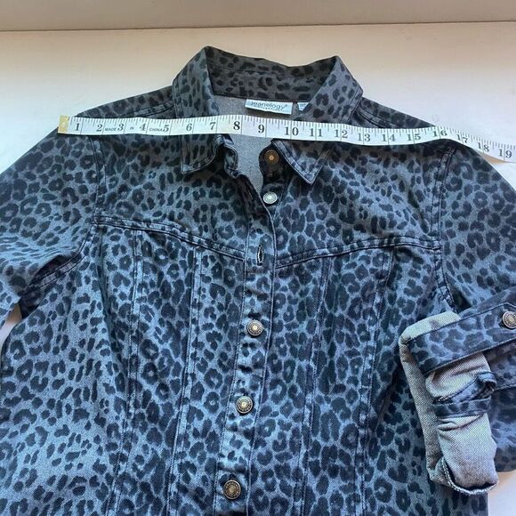 80s Vintage Denim Leopard Print Mini Dress Sz 10 Black & Grey Metal Rockerchic - Picture 8 of 13